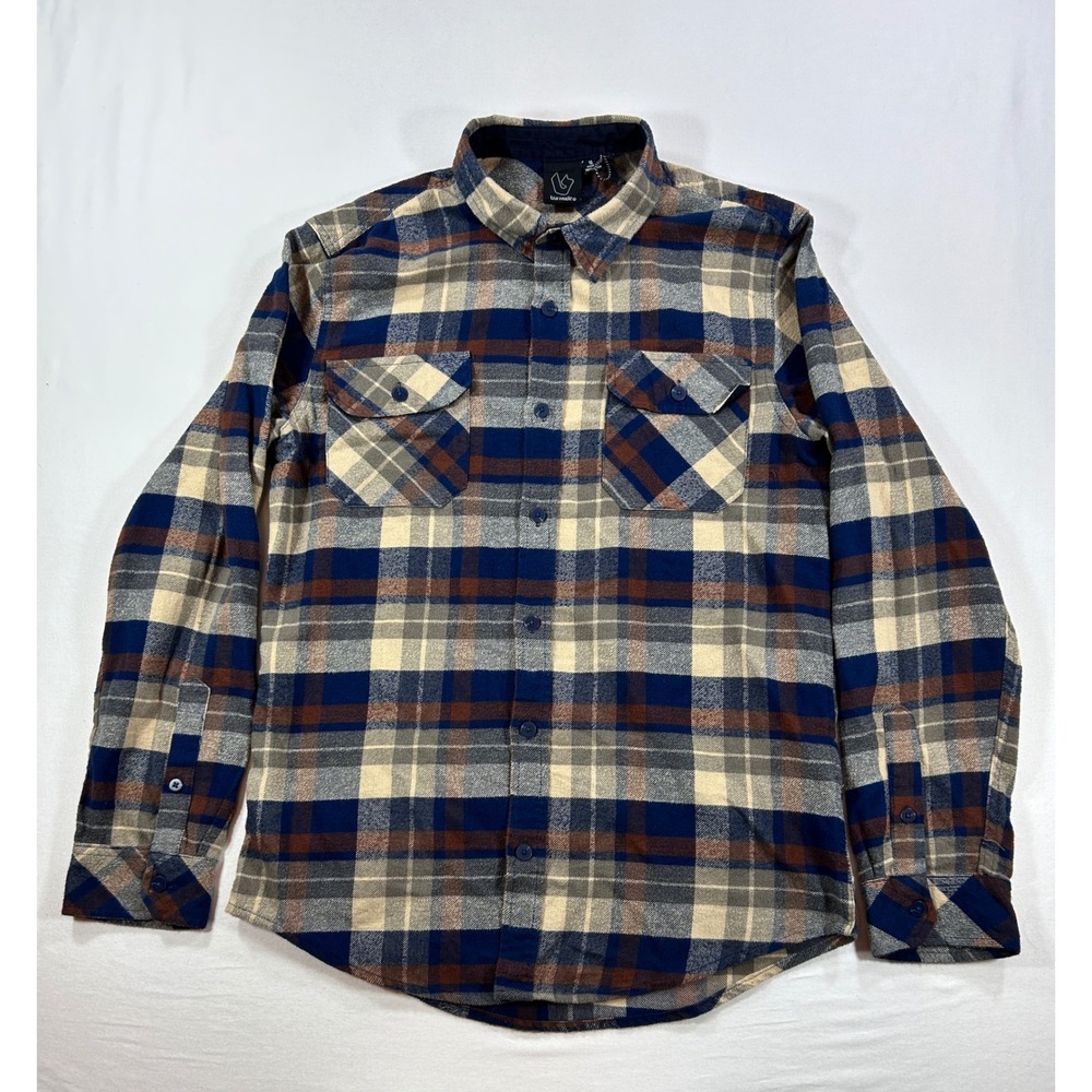 Burnside Mens Plaid Flannel Button Down Shirt Blue Brown BR8281-BO Size M